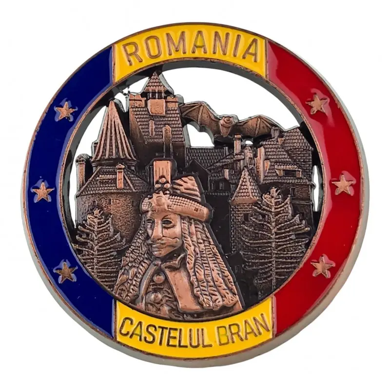 Castelul bran, vlad tepes romania, magnet din metal rotund, model 3090h